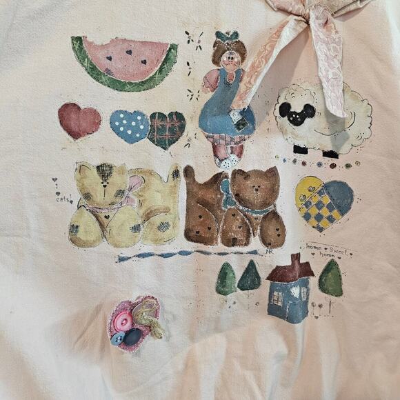 Vintage Cat Shirt Women Large Pink 80s Patchwork Grandma Rustic Cottage Retro - Picture 4 of 16